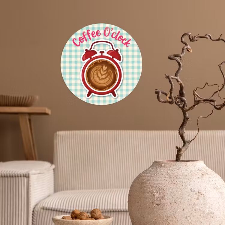 Koffie - Klok - Groen Wandcirkel behangsticker klein -sfeer1