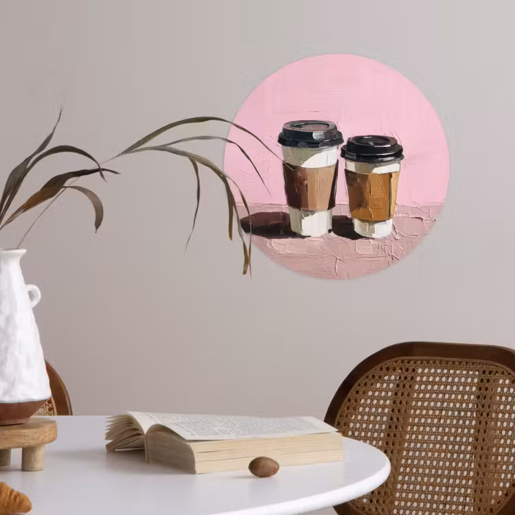 Koffiebekers - Deksel - Verf - Textuur Wandcirkel behangsticker klein -sfeer3