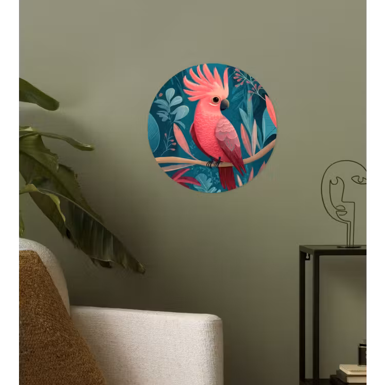Kaketoe - Tropische bladeren - Tak Wandcirkel behangsticker klein -sfeer2