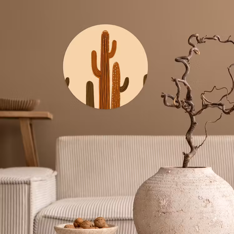 Cactus - Woestijn - Zand - Bruin Wandcirkel behangsticker klein -sfeer1