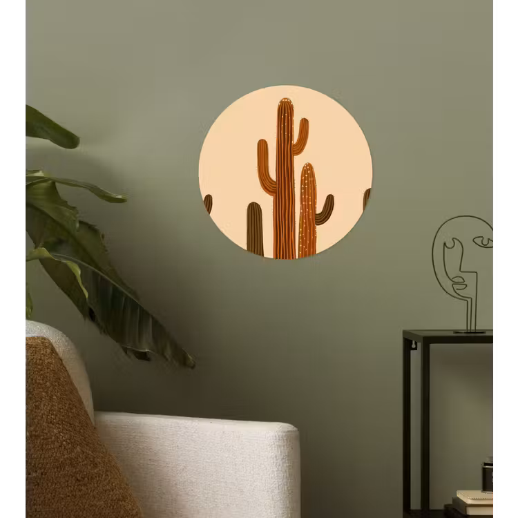 Cactus - Woestijn - Zand - Bruin Wandcirkel behangsticker klein -sfeer2