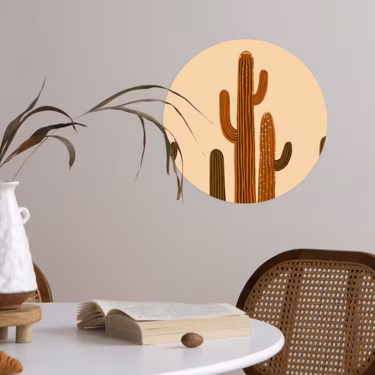Cactus - Woestijn - Zand - Bruin Wandcirkel behangsticker klein -sfeer3