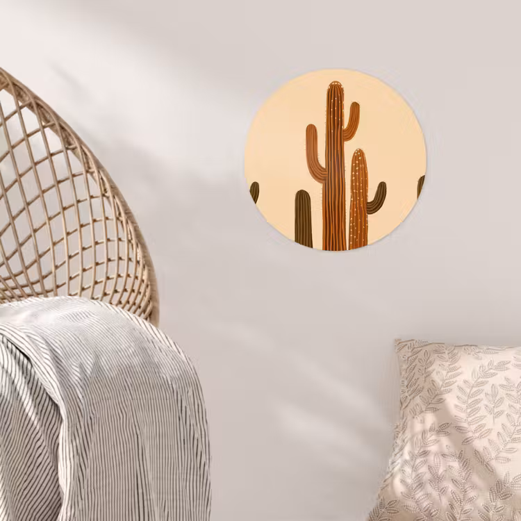 Cactus - Woestijn - Zand - Bruin Wandcirkel behangsticker klein -sfeer4