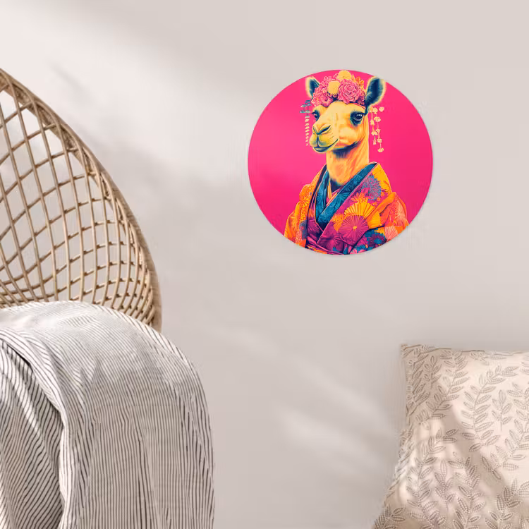 Kameel - Bloemen - Kimono - Waaiers Wandcirkel behangsticker klein -sfeer4