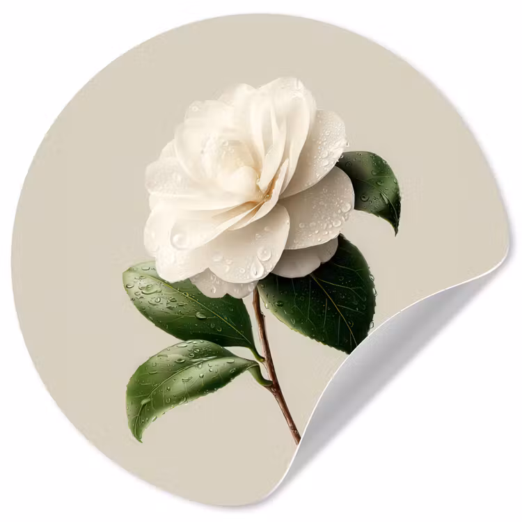 Cameliabloem - Wit - Groen Wandcirkel behangsticker klein -3d