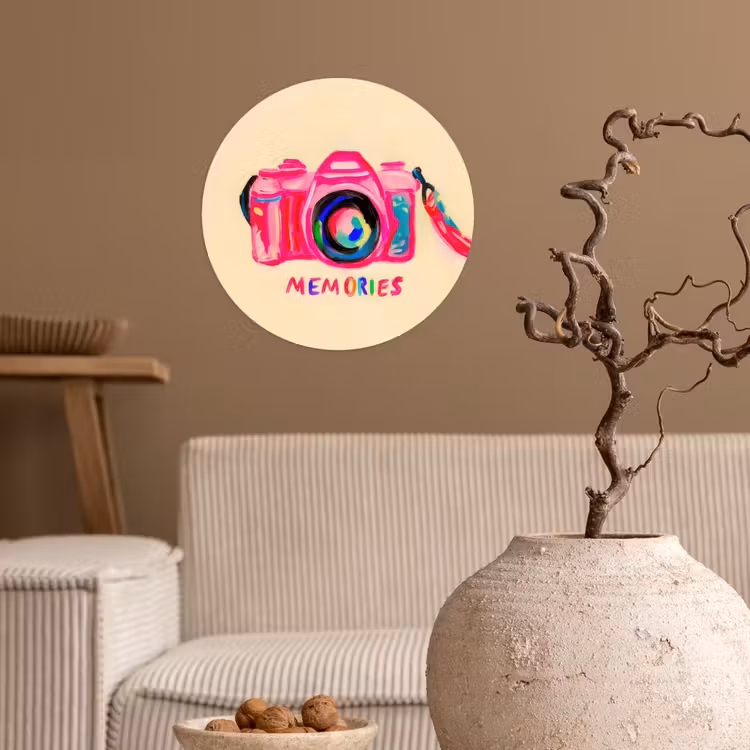 Camera - Memories - Roze - Geschilderd Wandcirkel behangsticker klein -sfeer1