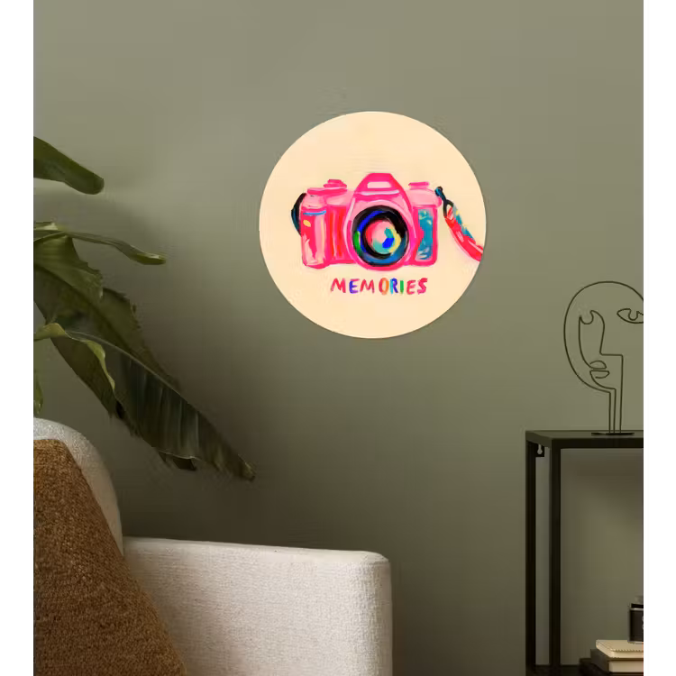 Camera - Memories - Roze - Geschilderd Wandcirkel behangsticker klein -sfeer2