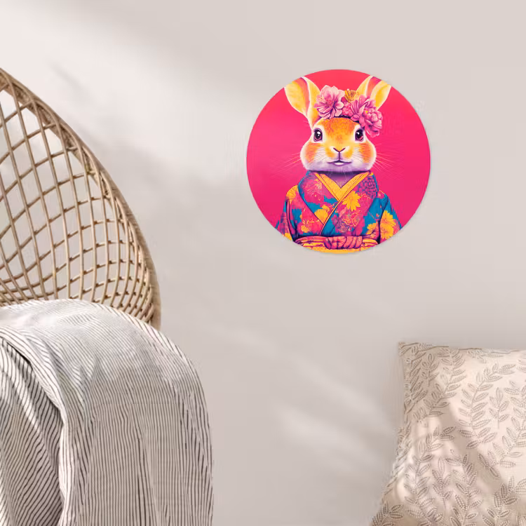 Konijn - Bloemen - Kleurrijk - Kimono Wandcirkel behangsticker klein -sfeer4