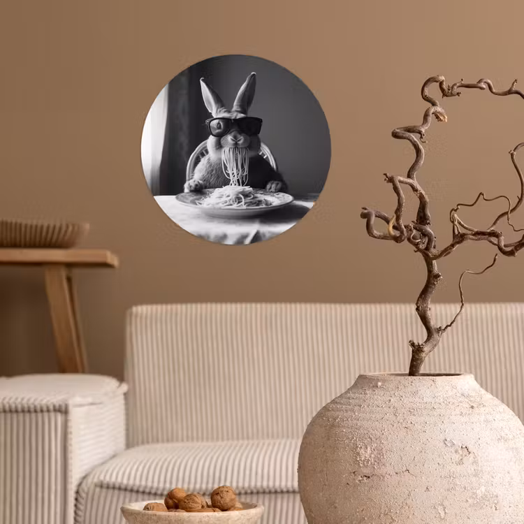 Konijn - Bunny - Zonnebril - Tafelkleed - Pasta - Schattig Wandcirkel behangsticker klein -sfeer1
