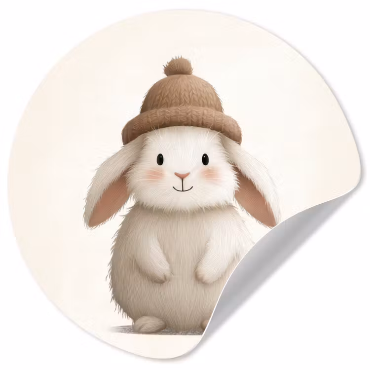 Konijn - Muts - Oren - Beige Wandcirkel behangsticker klein -3d