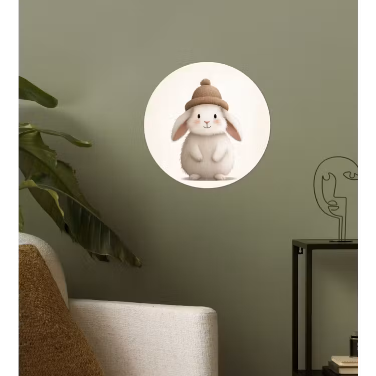 Konijn - Muts - Oren - Beige Wandcirkel behangsticker klein -sfeer2