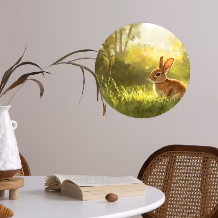 Konijn - Zonlicht - Bos Wandcirkel behangsticker klein -sfeer3