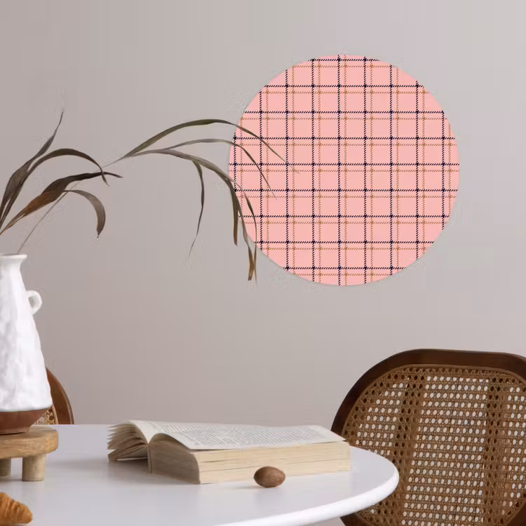 Plaid - Patroon - Gestreept - Roze Wandcirkel behangsticker klein 186 -sfeer3