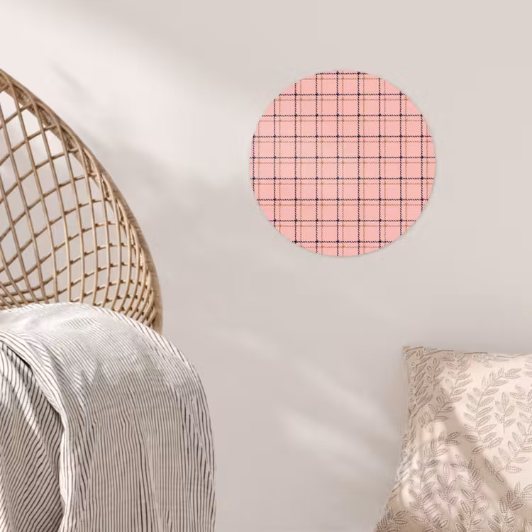 Plaid - Patroon - Gestreept - Roze Wandcirkel behangsticker klein 186 -sfeer4