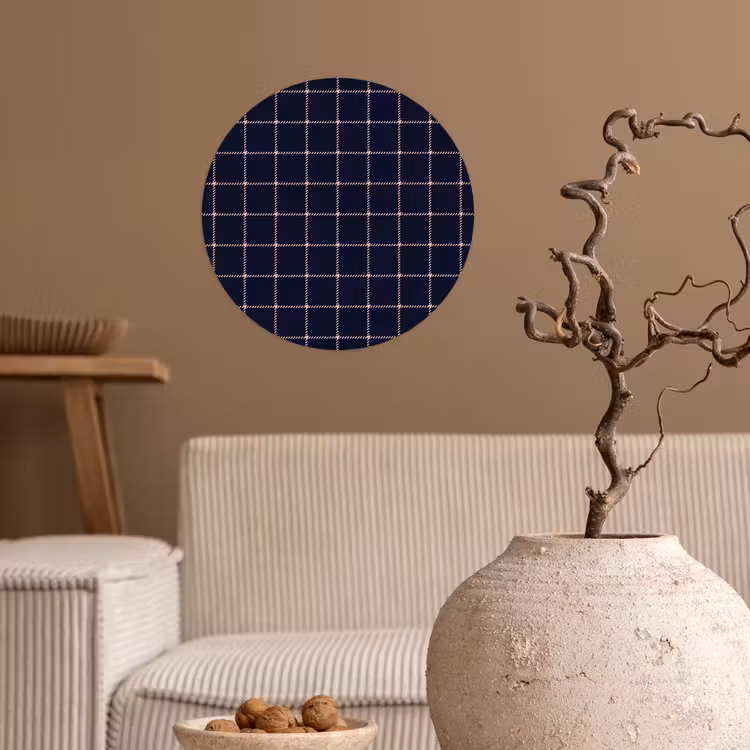 Plaid - Patroon - Blauw - Roze Wandcirkel behangsticker klein 186 -sfeer1