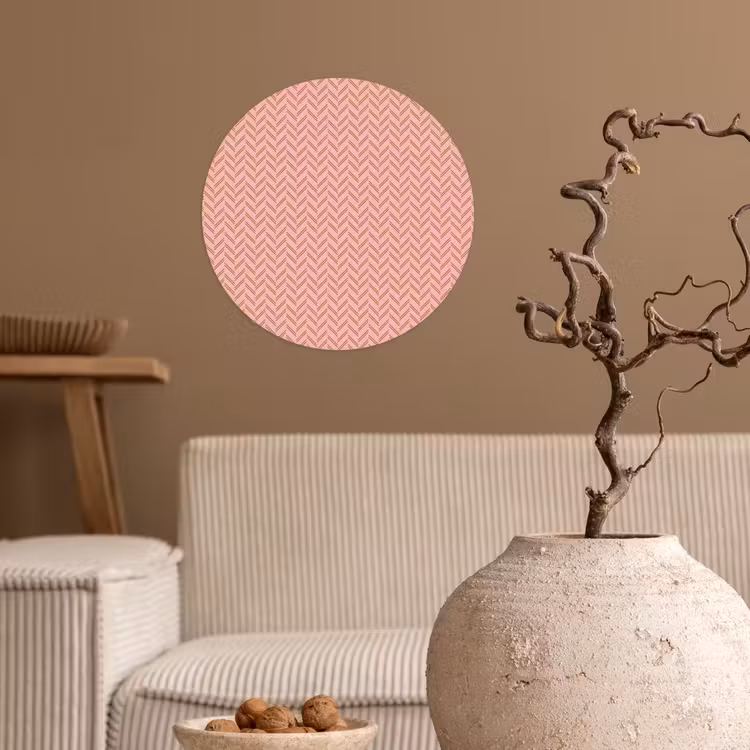 Plaid - Patroon - Visgraad - Roze Wandcirkel behangsticker klein 186 -sfeer1