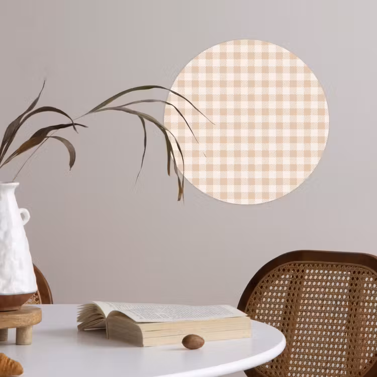Plaid - Patroon - Vierkant - Beige Wandcirkel behangsticker klein 186 -sfeer3
