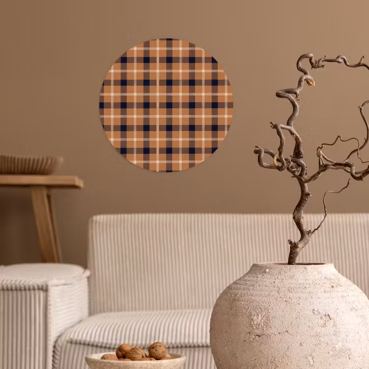 Plaid - Patroon - Vierkant - Bruin Wandcirkel behangsticker klein 186 -sfeer1