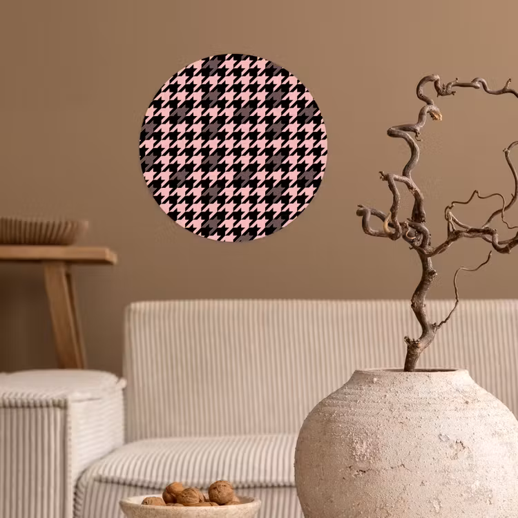 Plaid - Patroon - Zwart - Roze Wandcirkel behangsticker klein 186 -sfeer1