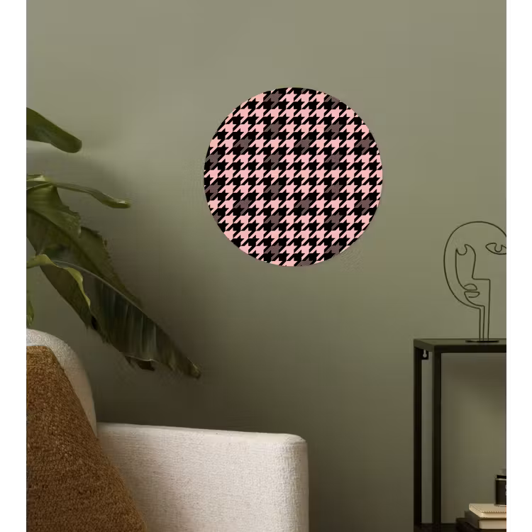 Plaid - Patroon - Zwart - Roze Wandcirkel behangsticker klein 186 -sfeer2