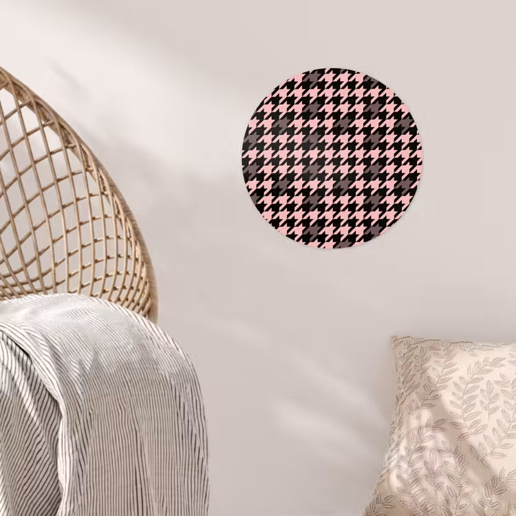Plaid - Patroon - Zwart - Roze Wandcirkel behangsticker klein 186 -sfeer4