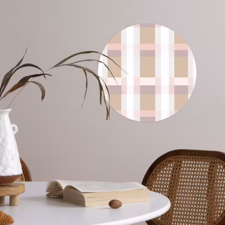 Ruitpatroon - Aardetinten - Minimalistisch Wandcirkel behangsticker klein 186 -sfeer3