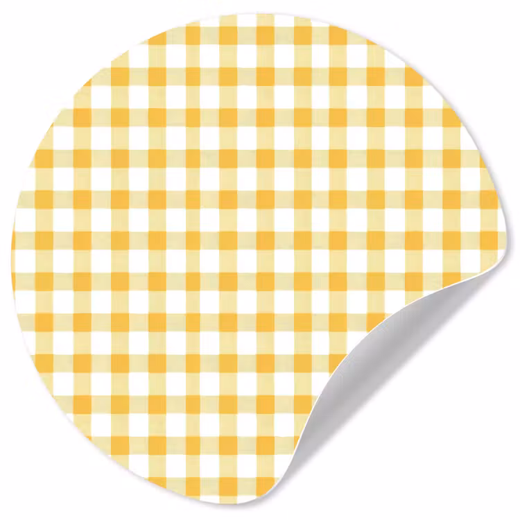 Ruit - Gingham - Klassiek - Geel en Wit Wandcirkel behangsticker klein 186 -3d