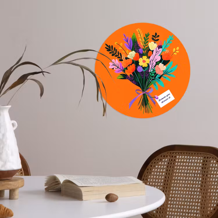 Kaartje - Boeket - Bloemen Wandcirkel behangsticker klein -sfeer3