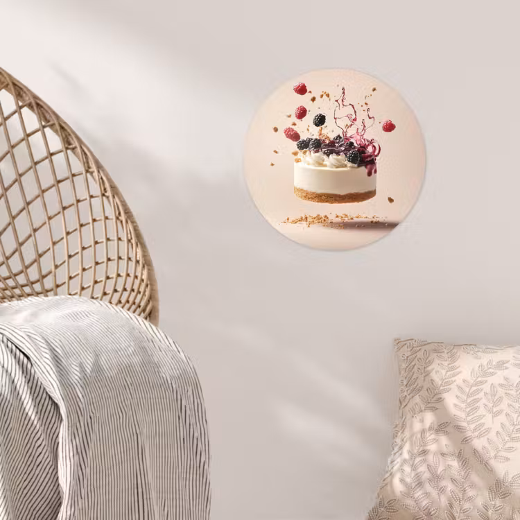 Cheesecake - Eten - Roze - Taart Wandcirkel behangsticker klein -sfeer4