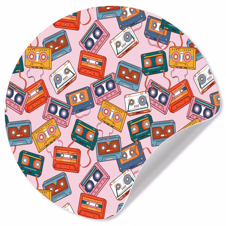 Cassette - Patroon - Roze Wandcirkel behangsticker klein 186 -3d