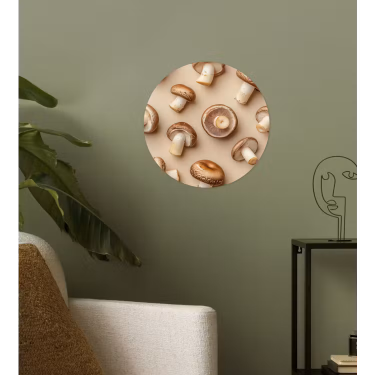 Kastanje Champignons - Beige Wandcirkel behangsticker klein -sfeer2
