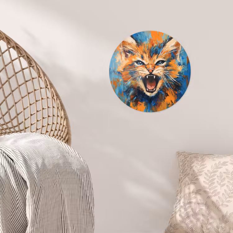 Kat - Kleurrijk - Oranje - Blauw Wandcirkel behangsticker klein -sfeer4