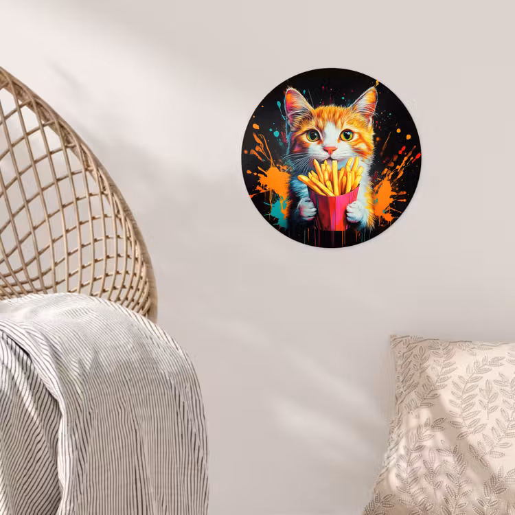 Kat - Eten - Patat - Graffiti - Abstract Wandcirkel behangsticker klein -sfeer4