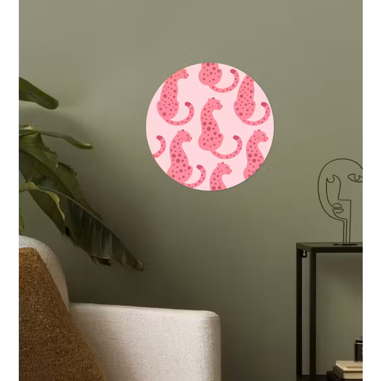 Kat - Gevlekt - Dieren - Patroon - Roze Wandcirkel behangsticker klein -sfeer2