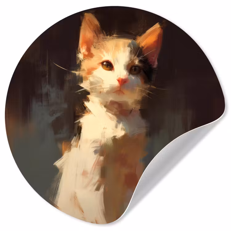 Kat - Geschilderd - Artistiek - Wit Wandcirkel behangsticker klein -3d