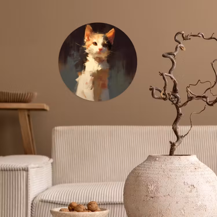 Kat - Geschilderd - Artistiek - Wit Wandcirkel behangsticker klein -sfeer1