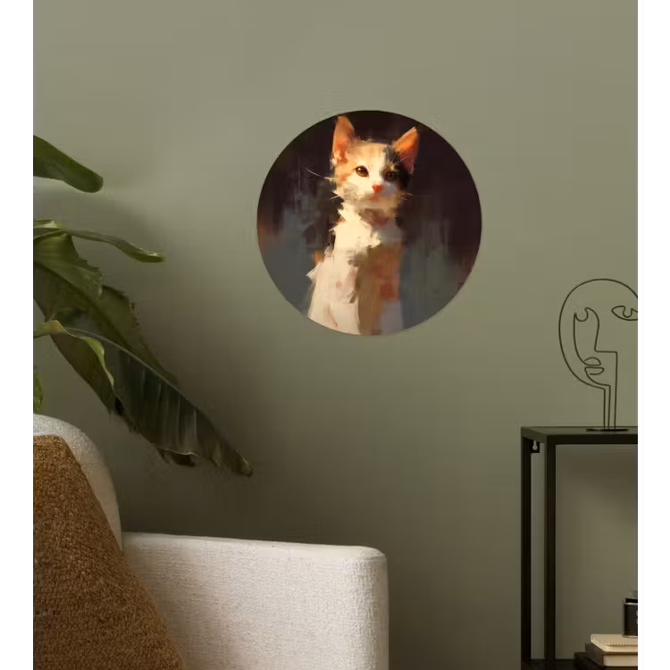 Kat - Geschilderd - Artistiek - Wit Wandcirkel behangsticker klein -sfeer2