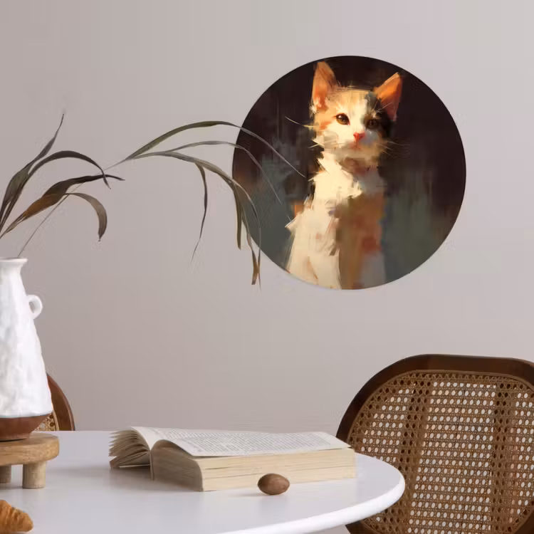 Kat - Geschilderd - Artistiek - Wit Wandcirkel behangsticker klein -sfeer3