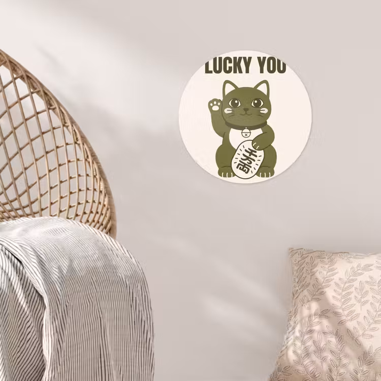 Kat - Geluk - Dieren - Modern - Groen Wandcirkel behangsticker klein -sfeer4
