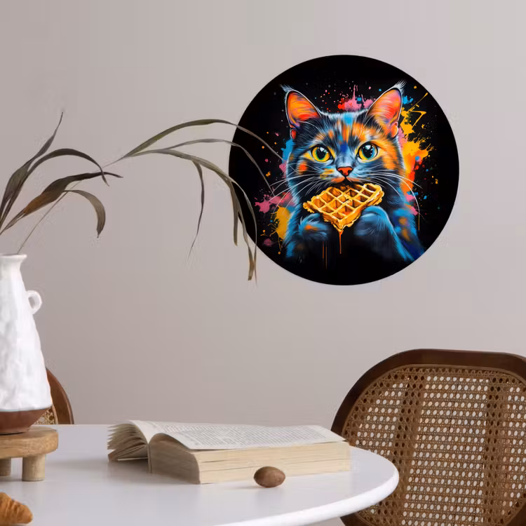Kat - Graffiti - Kleurrijk - Wafel - Eten Wandcirkel behangsticker klein -sfeer3