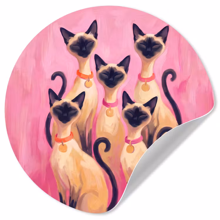 Kat - Groep - Dieren - Modern - Roze Wandcirkel behangsticker klein -3d
