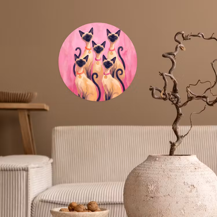 Kat - Groep - Dieren - Modern - Roze Wandcirkel behangsticker klein -sfeer1