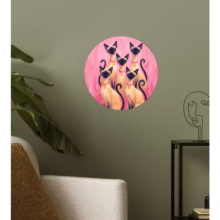 Kat - Groep - Dieren - Modern - Roze Wandcirkel behangsticker klein -sfeer2