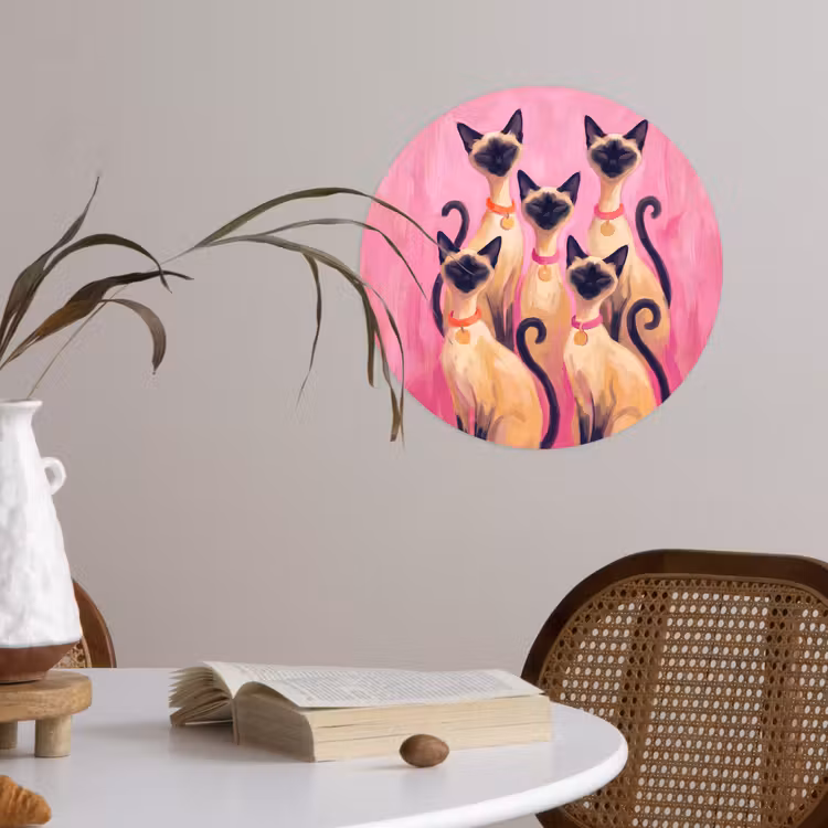 Kat - Groep - Dieren - Modern - Roze Wandcirkel behangsticker klein -sfeer3