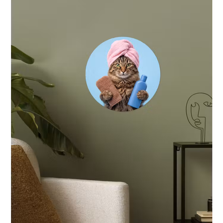 Kat - Handdoek - Washand - Zeep Wandcirkel behangsticker klein -sfeer2