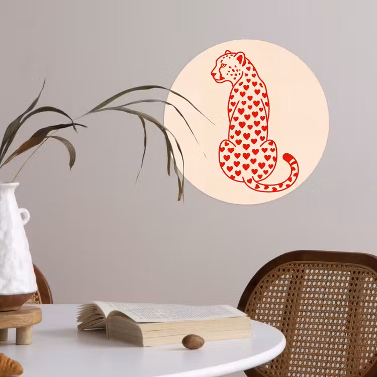Kat - Harten - Dieren - Modern - Rood Wandcirkel behangsticker klein -sfeer3