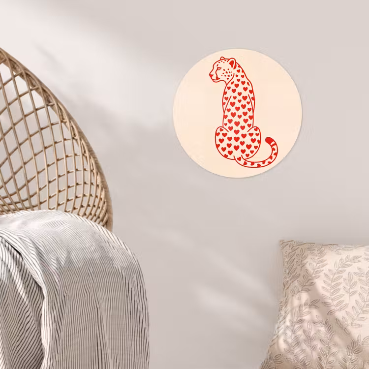 Kat - Harten - Dieren - Modern - Rood Wandcirkel behangsticker klein -sfeer4