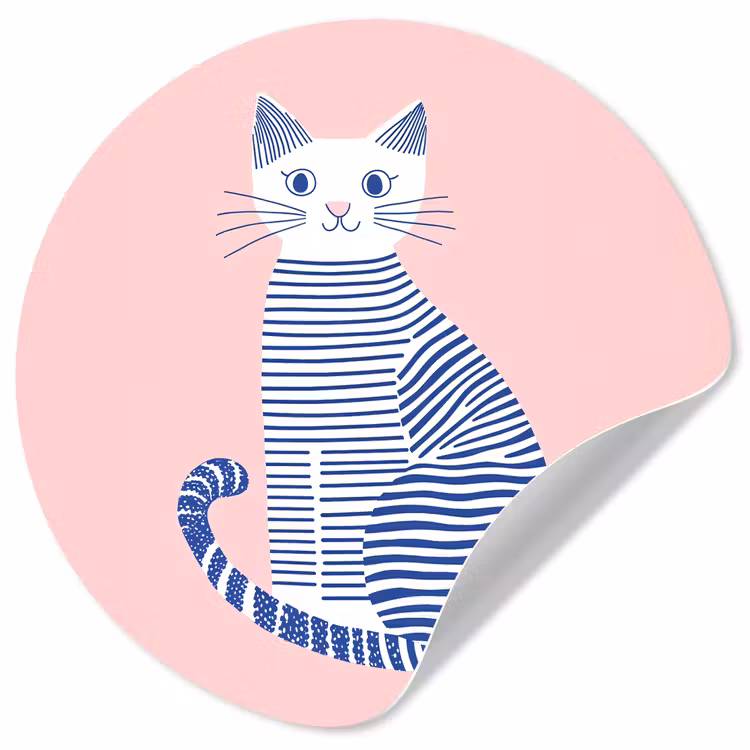 Kat - Illustratie - Minimalistisch - Roze Wandcirkel behangsticker klein -3d