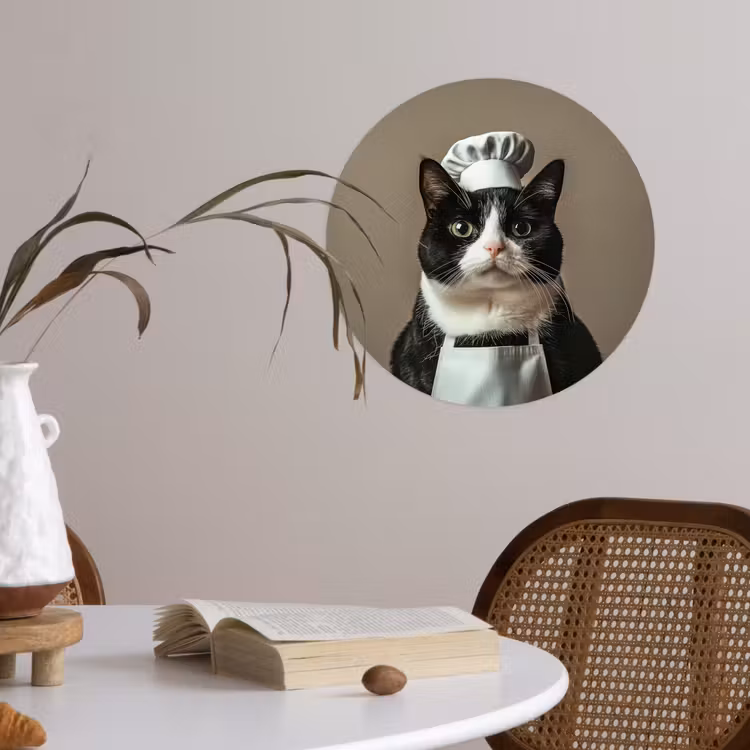 Kat - Kokskleding - Zwart - Wit Wandcirkel behangsticker klein -sfeer3
