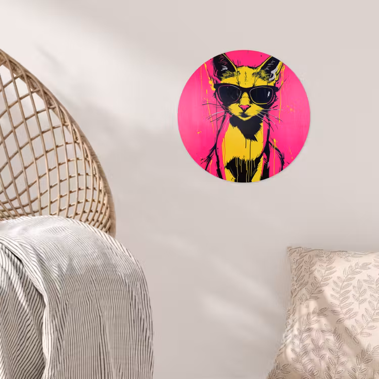 Kat - Art - Zonnebril - Roze Wandcirkel behangsticker klein -sfeer4